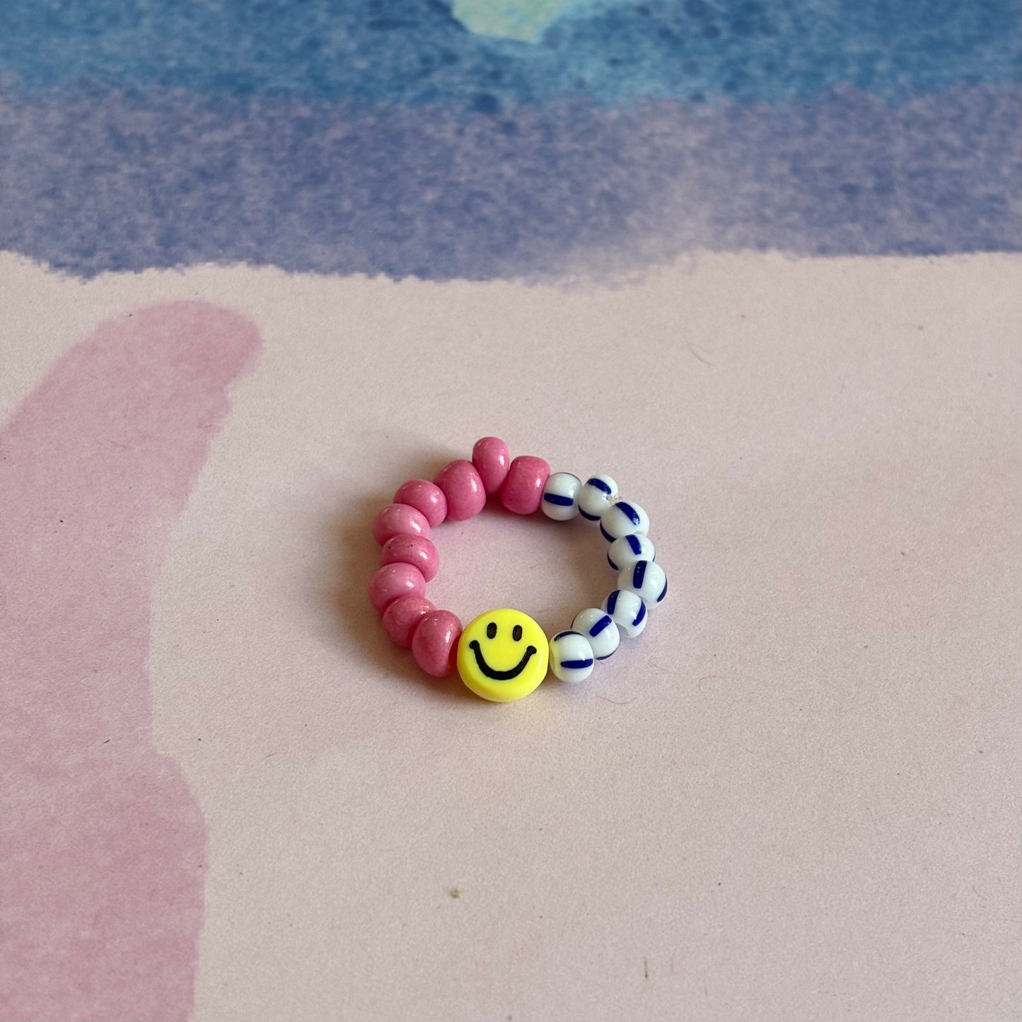 Smiley-Ring - pinky/stripes