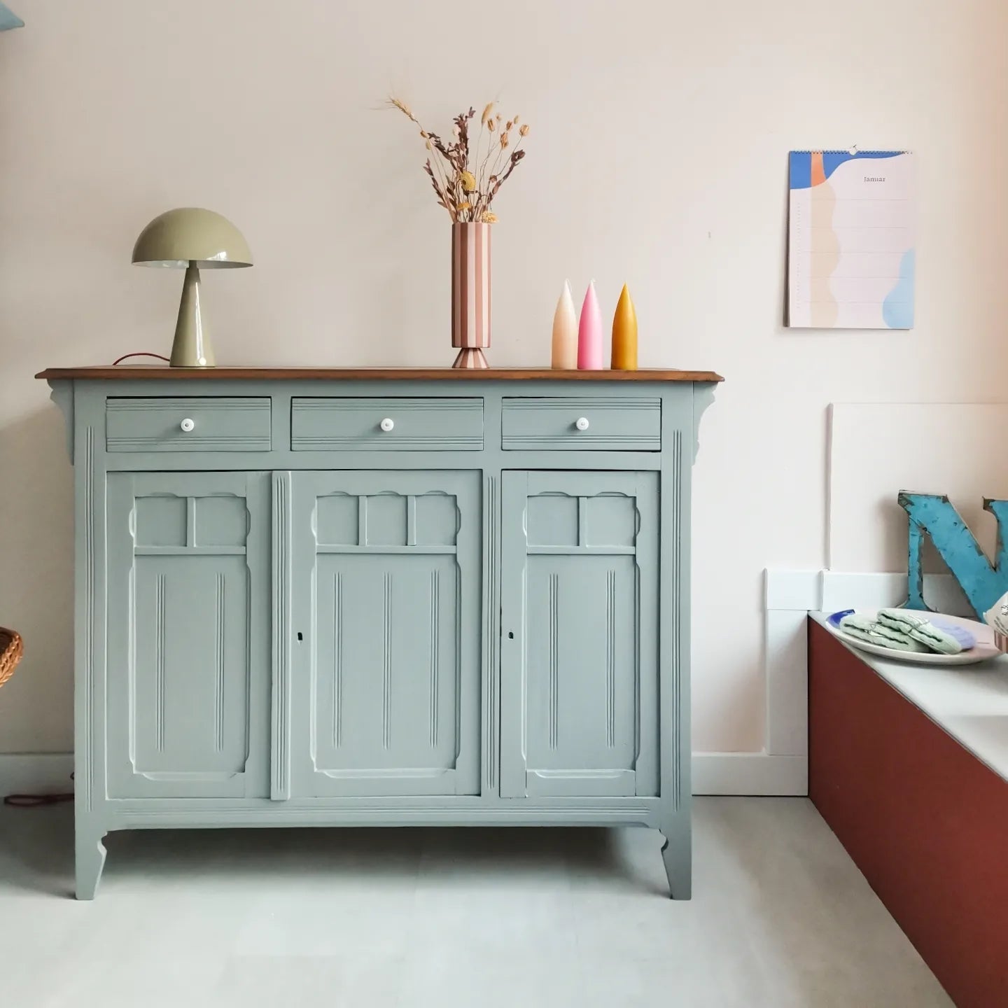 antikes Sideboard - Eiche/ grau