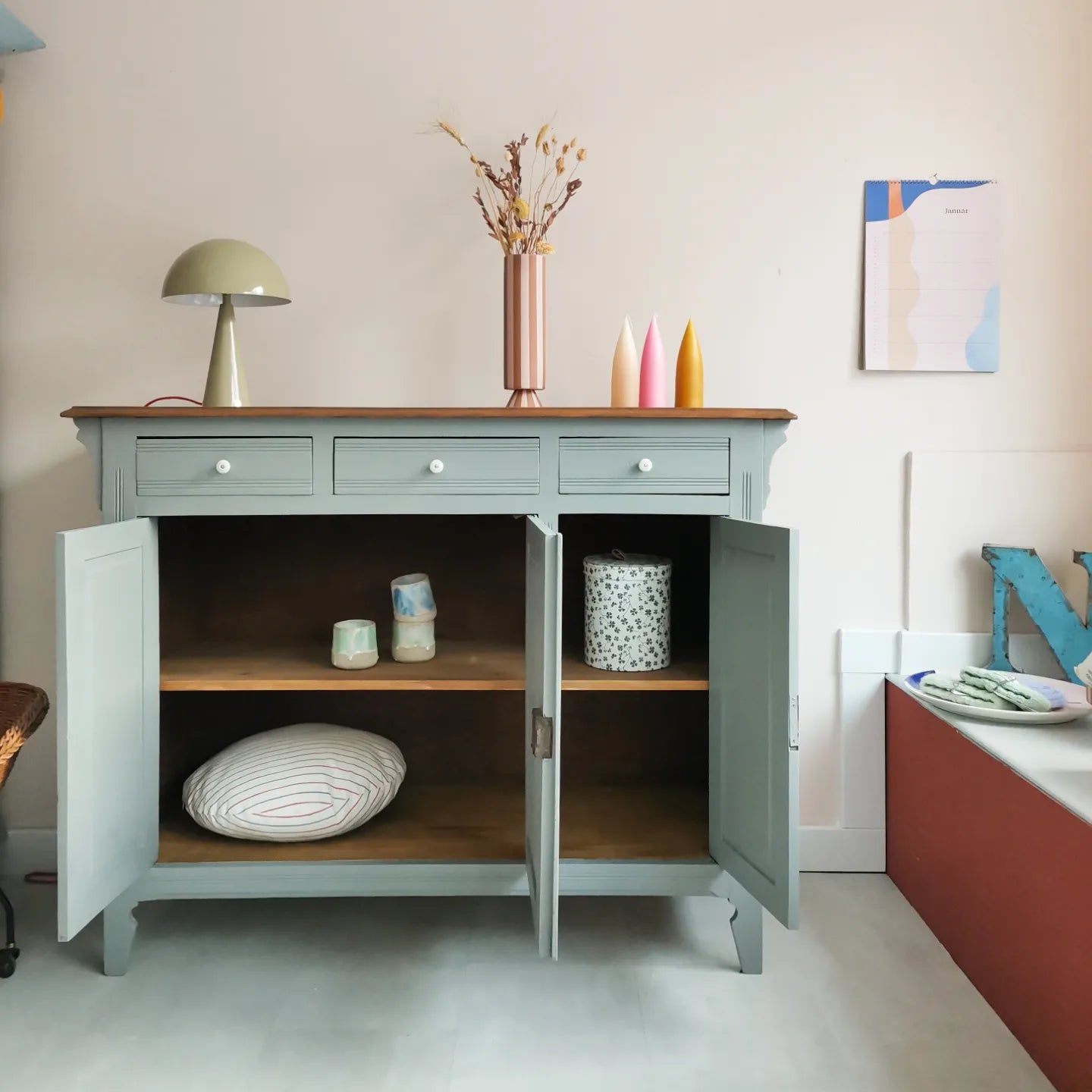 antikes Sideboard - Eiche/ grau