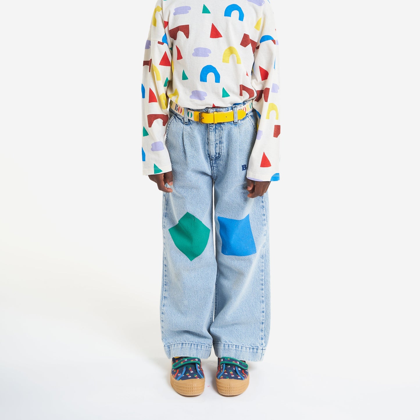 Geometric colors denim pants