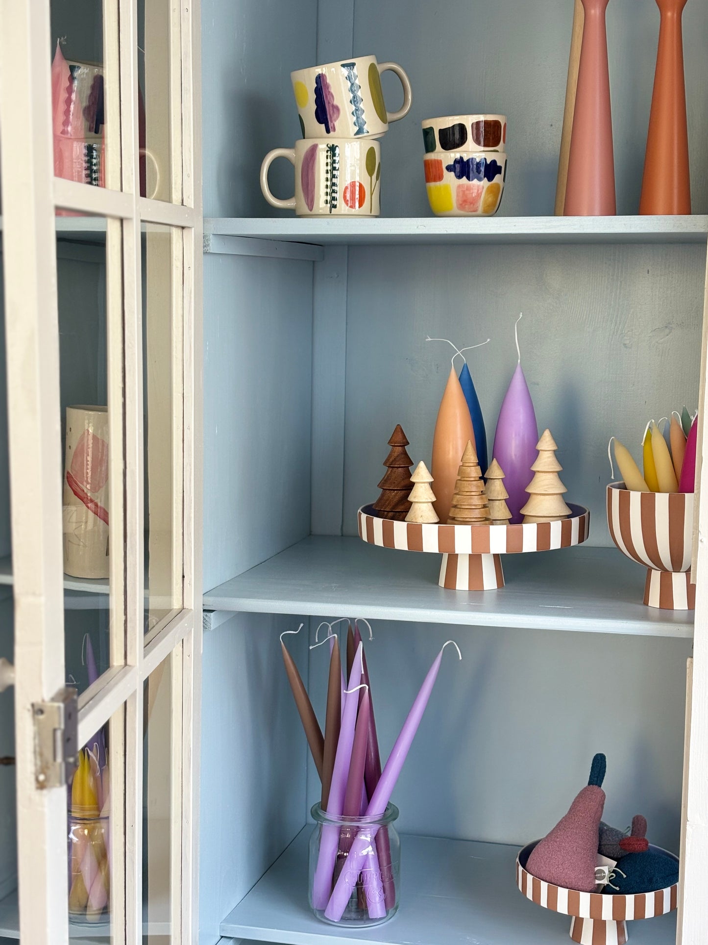 Antike Vitrine ~ vintage weiß/ hellblaugrau