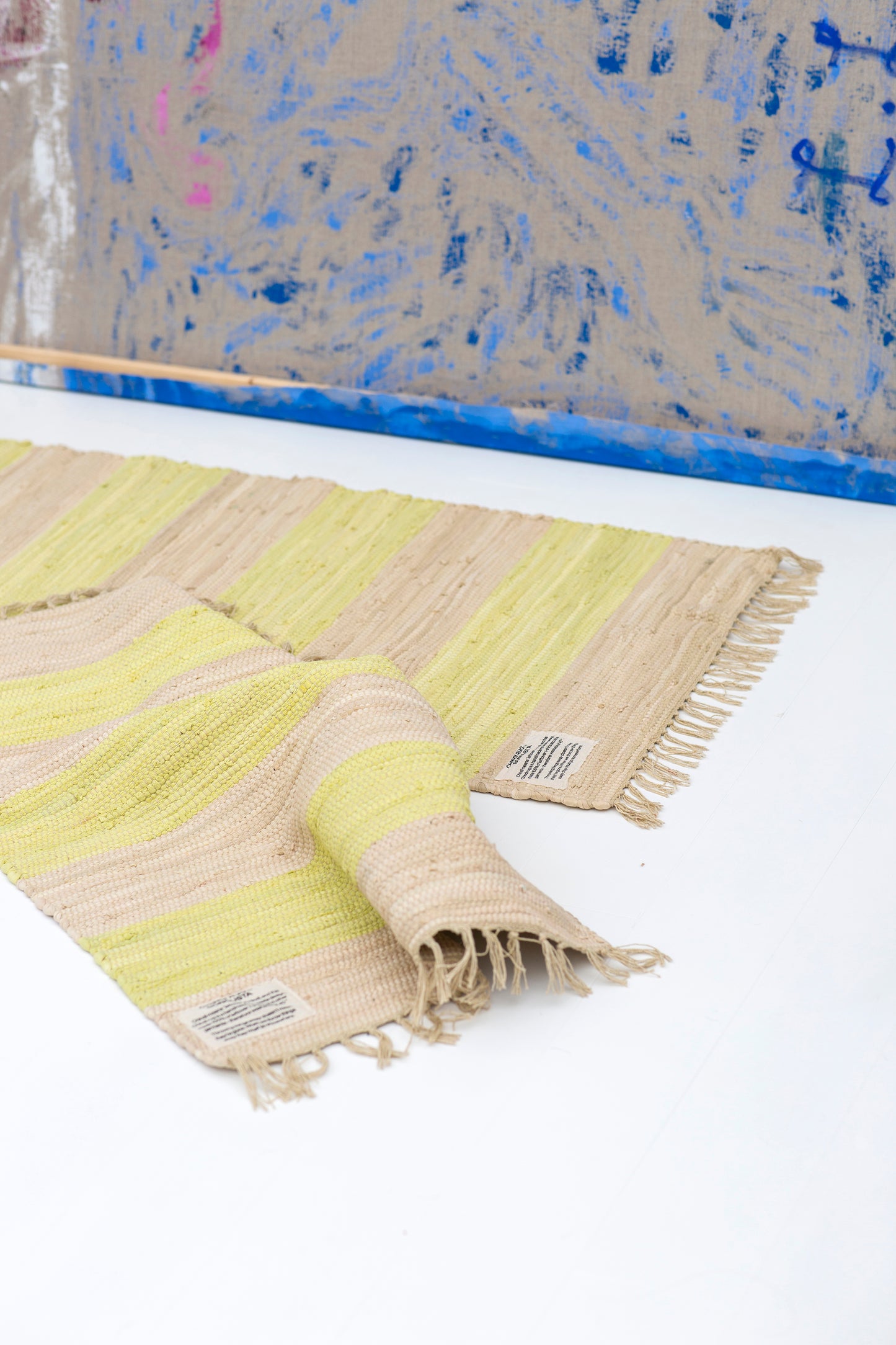 Chindi-Teppich, neongelb und cremefarben - 60 x 90 cm