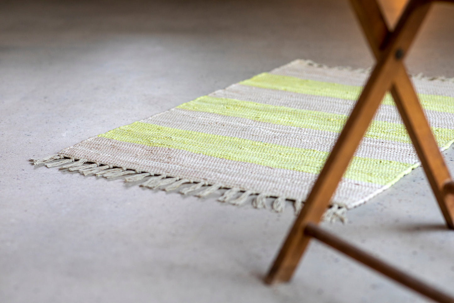 Chindi-Teppich, neongelb und cremefarben - 60 x 90 cm