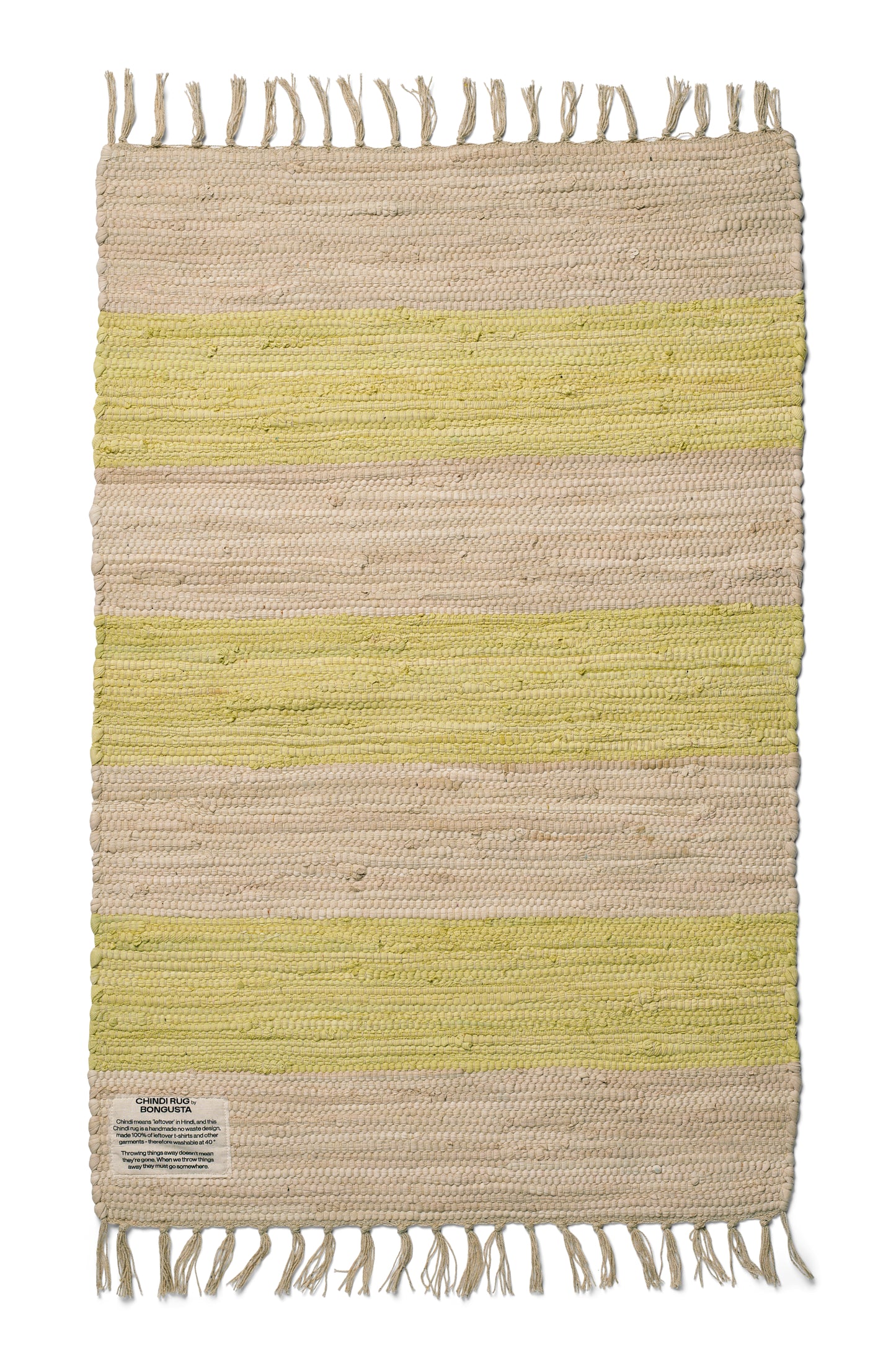 Chindi-Teppich, neongelb und cremefarben - 60 x 90 cm