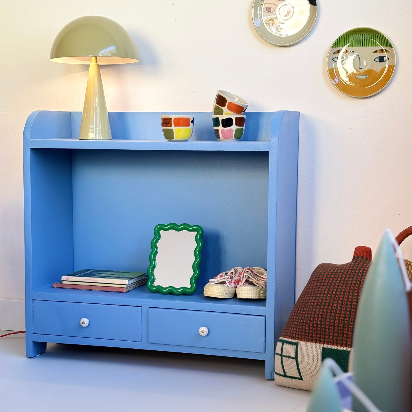 antikes kleines Regal - Kornblumenblau