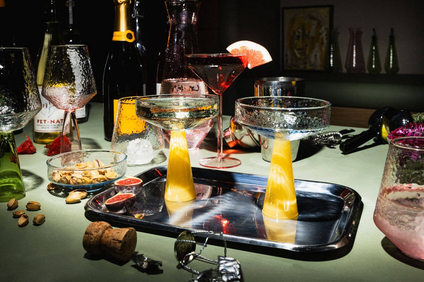 Champagner-Coupe Claude | 2er-Set | Blau/Topas: Glas
