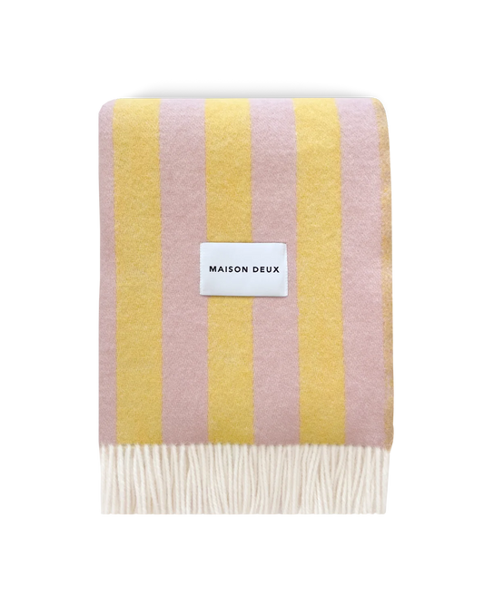 Wolldecke "Lines Blanket" Rosa/Gelb