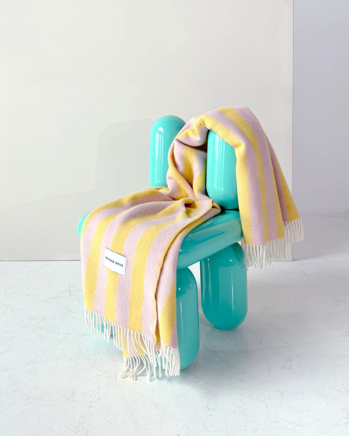 Wolldecke "Lines Blanket" Rosa/Gelb