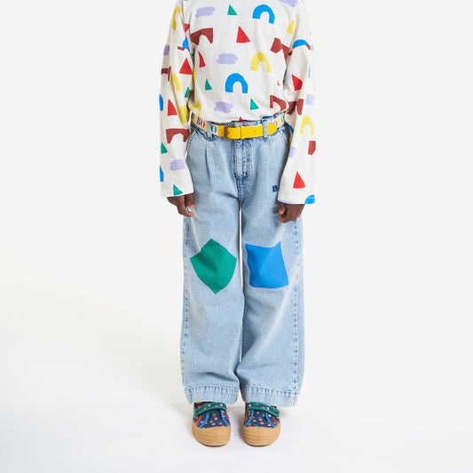 Geometric colors denim pants